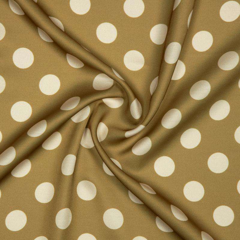 Mehendi Green And Cream Polka Dots Digital Print Modal Satin Fabric - Fabcurate