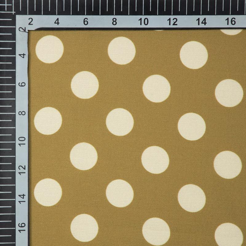 Mehendi Green And Cream Polka Dots Digital Print Modal Satin Fabric - Fabcurate