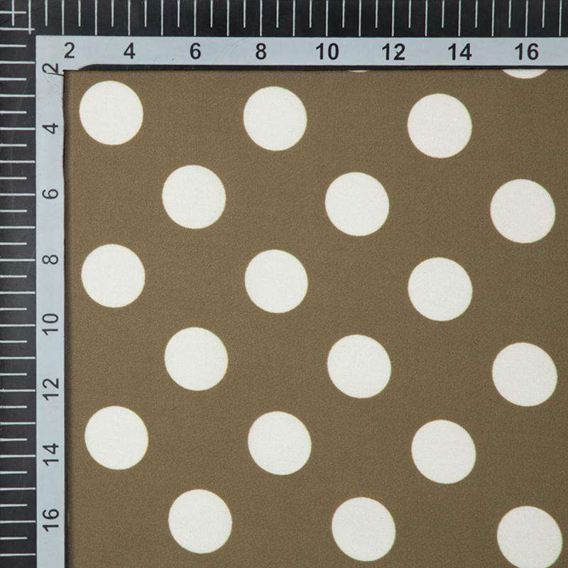Brown And White Polka Dots Digital Print Modal Satin Fabric - Fabcurate