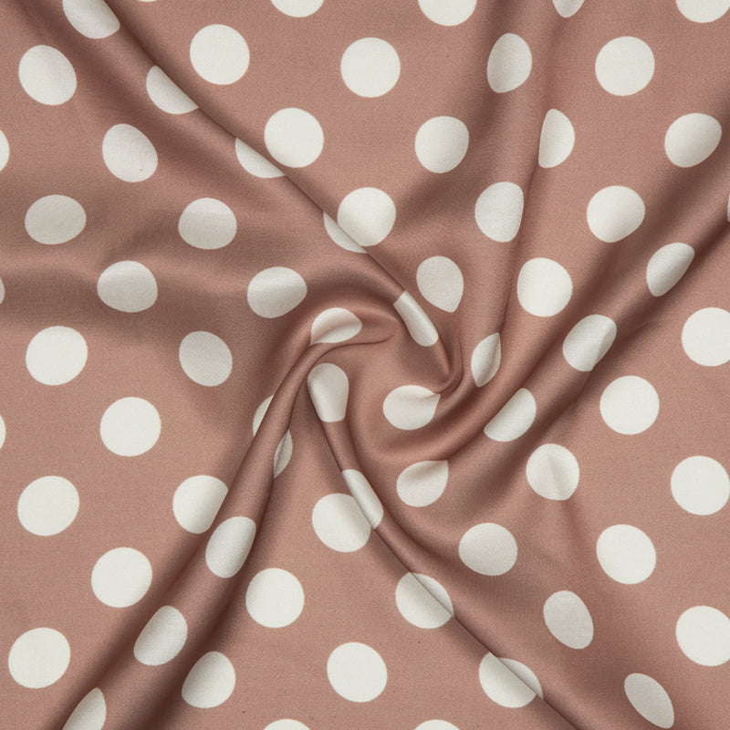Light Brown And Cream Polka Dots Digital Print Modal Satin Fabric - Fabcurate