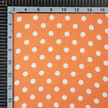 Dark Orange And White Polka Dots Digital Print Japan Satin Fabric - Fabcurate