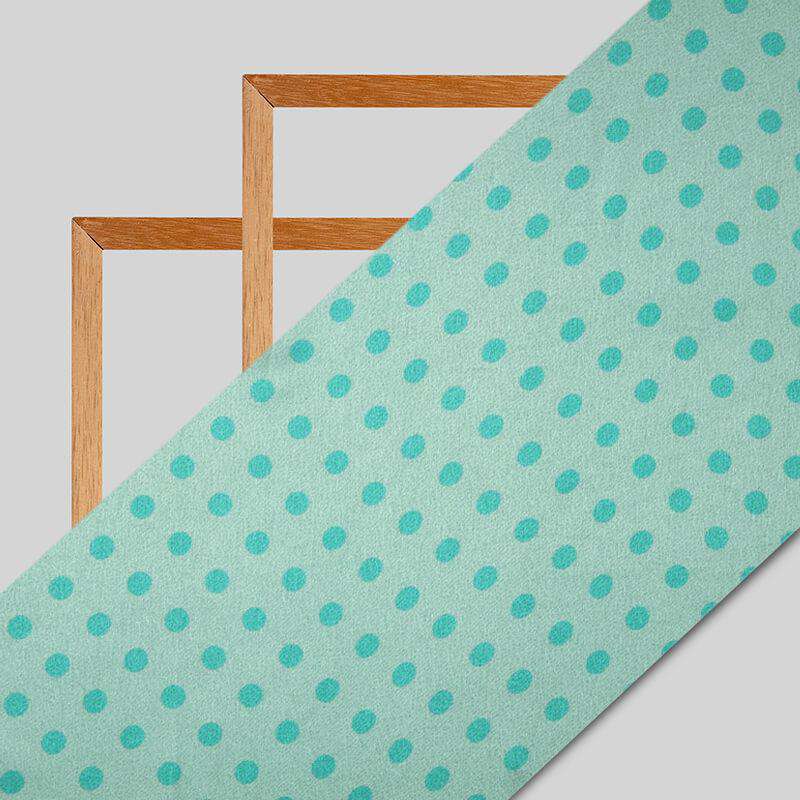 Teal And Turquoise Polka Dots Digital Print Japan Satin Fabric - Fabcurate