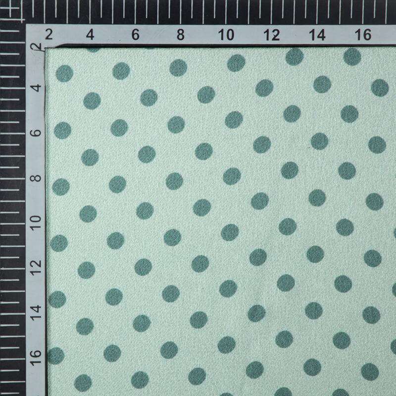 Pistachio Green And Teal Polka Dots Digital Print Japan Satin Fabric - Fabcurate
