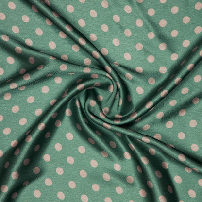 Pistachio Green And Beige Polka Dots Digital Print Japan Satin Fabric - Fabcurate