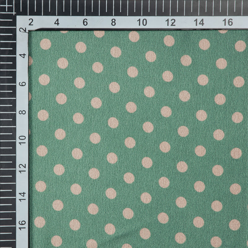 Pistachio Green And Beige Polka Dots Digital Print Japan Satin Fabric - Fabcurate