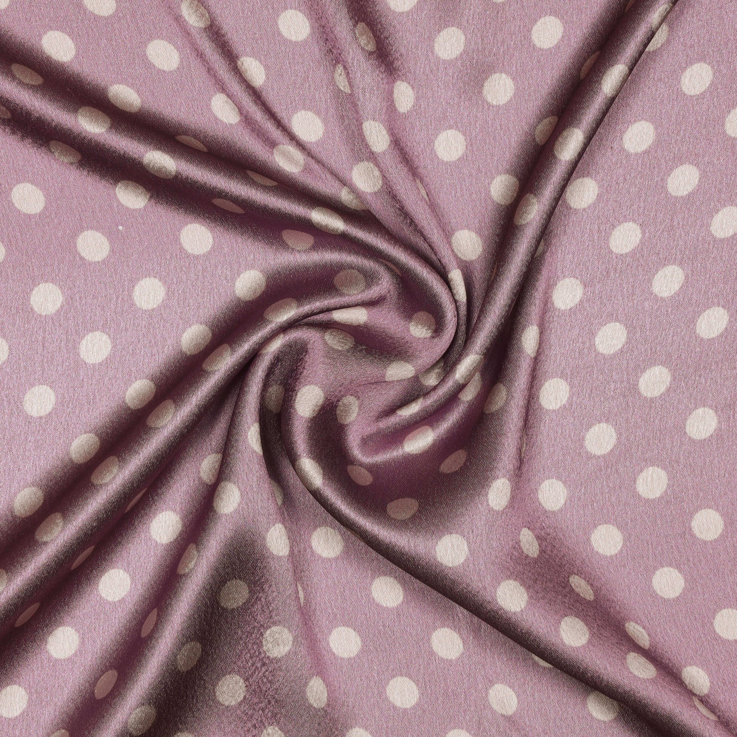 Lavender Purple And Bone White Polka Dots Digital Print Japan Satin Fabric