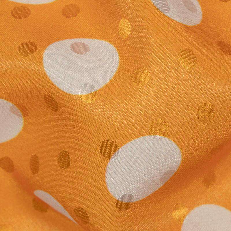 Orange And White Polka Dots Digital Print Premium Jacquard Booti Japan Satin Fabric (Width 58 Inches) - Fabcurate