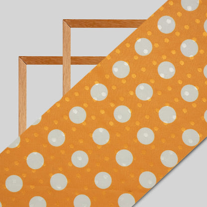 Orange And White Polka Dots Digital Print Premium Jacquard Booti Japan Satin Fabric (Width 58 Inches) - Fabcurate