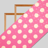Taffy Pink And White Polka Dots Digital Print Premium Jacquard Booti Japan Satin Fabric (Width 56 Inches)