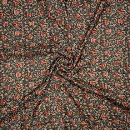Bottle Green Kalamkrii Pattern Digital Print Viscose Muslin Fabric