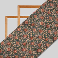Bottle Green Kalamkrii Pattern Digital Print Viscose Muslin Fabric