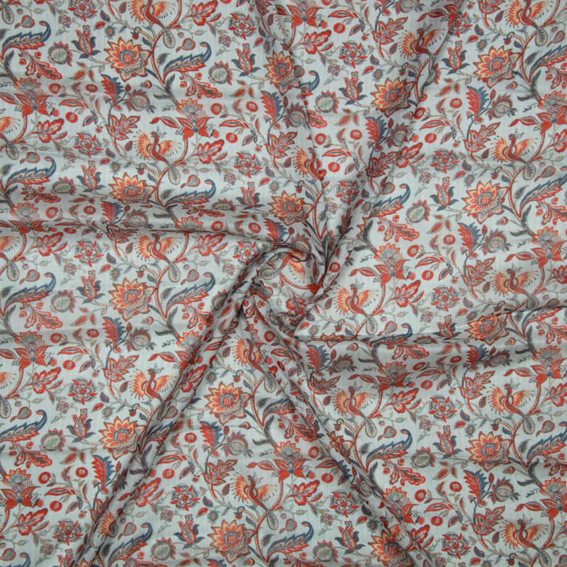 Light Blue Floral Pattern Digital Print Viscose Muslin Fabric - Fabcurate
