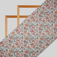 Light Blue Floral Pattern Digital Print Viscose Muslin Fabric - Fabcurate