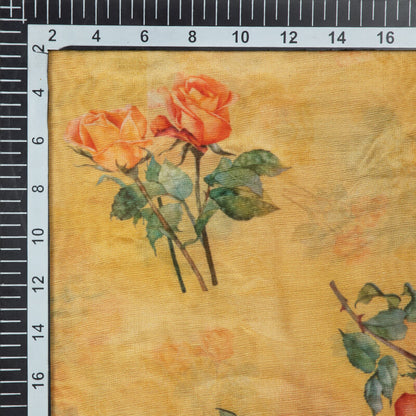Yellow Floral Pattern Digital Print Viscose Muslin Fabric