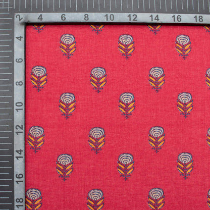 Maroon Floral Booti Pattern Digital Print Viscose Muslin Fabric