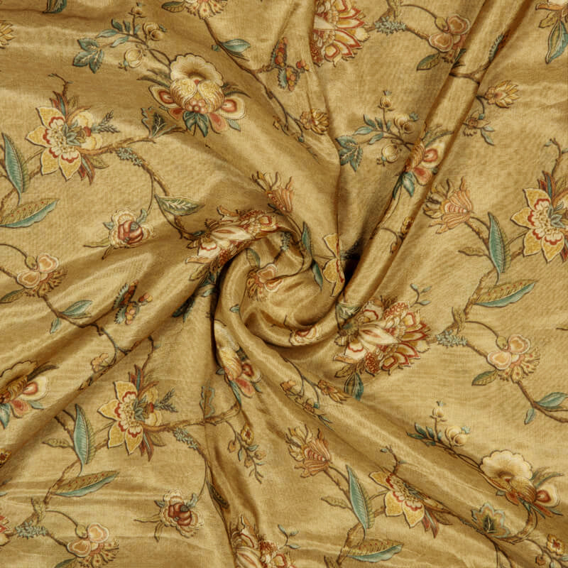 Brown Floral Pattern Digital Print Viscose Muslin Fabric