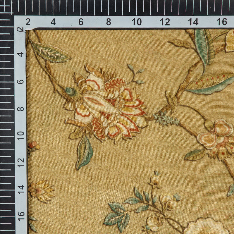 Brown Floral Pattern Digital Print Viscose Muslin Fabric