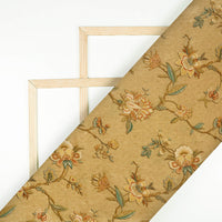 Brown Floral Pattern Digital Print Viscose Muslin Fabric
