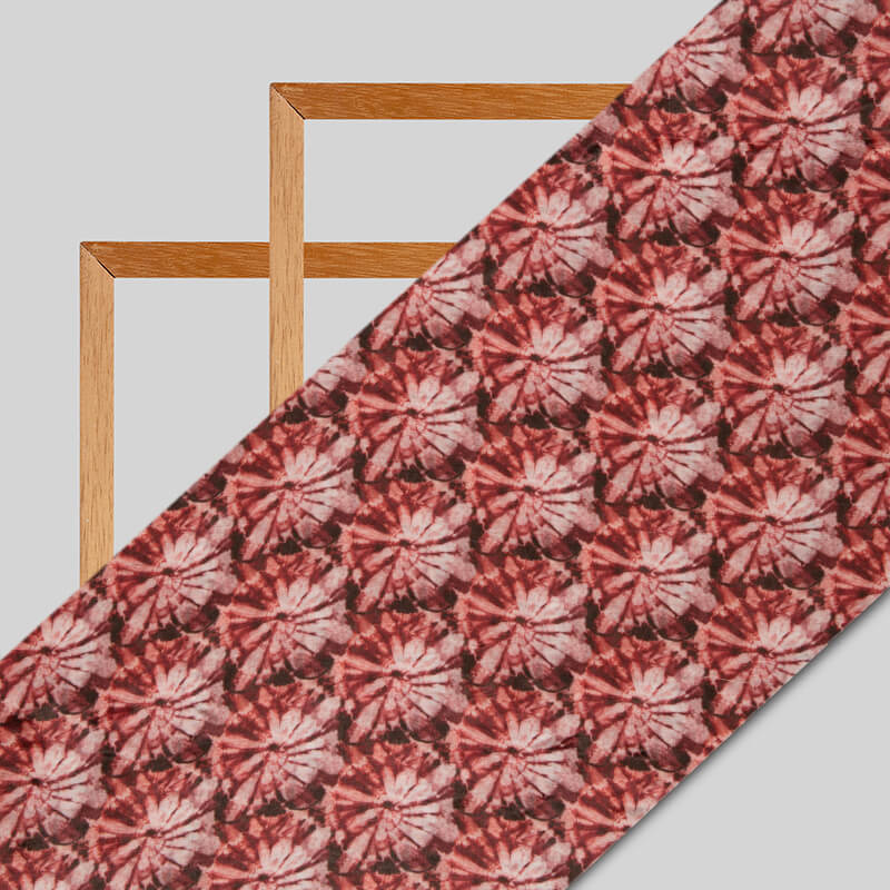 Red Batik Pattern Digital Print Viscose Muslin Fabric - Fabcurate