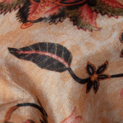Peach Floral Pattern Digital Print Viscose Muslin Fabric - Fabcurate