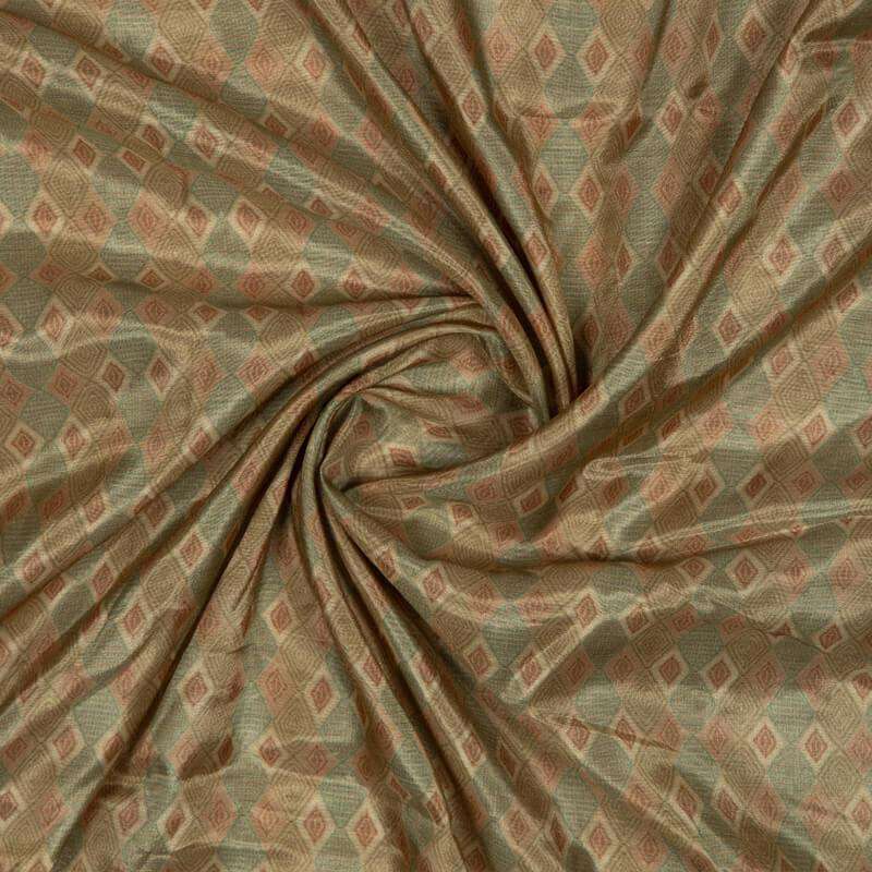 Beige Geometric Pattern Digital Print Viscose Muslin Fabric - Fabcurate