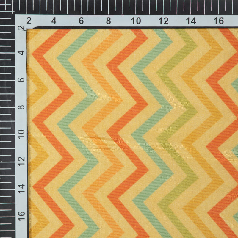 Yellow And Red Chevron Pattern Digital Print Viscose Muslin Fabric