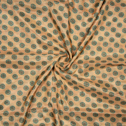 Peach And Turquoise Geometric Pattern Digital Print Viscose Muslin Fabric - Fabcurate