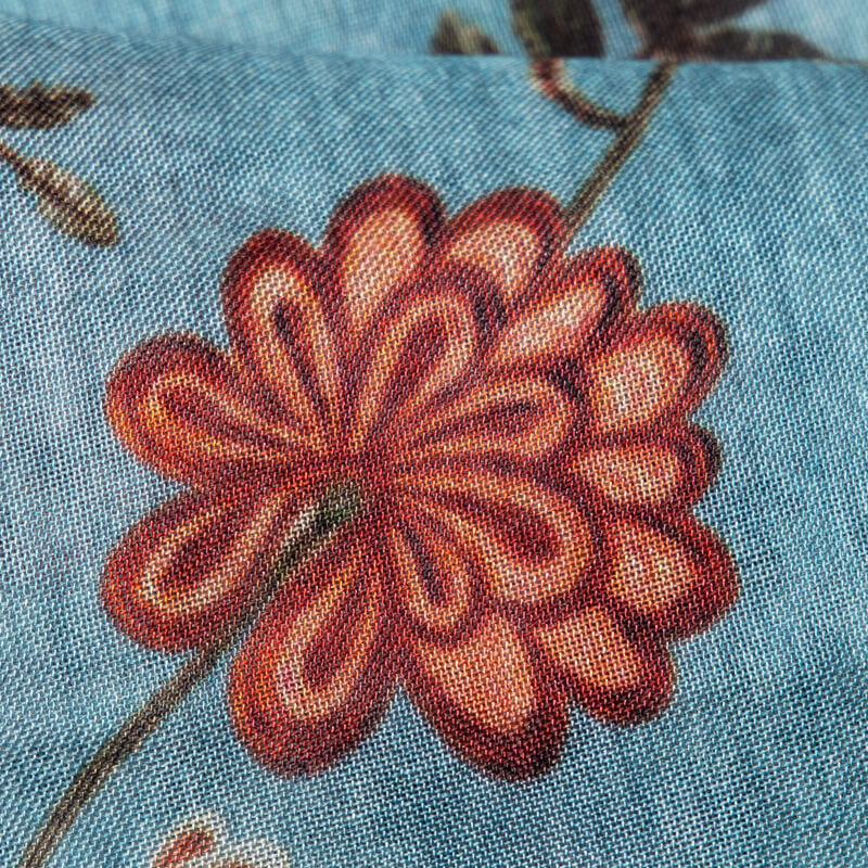Pastel Blue Floral Pattern Digital Print Viscose Muslin Fabric - Fabcurate