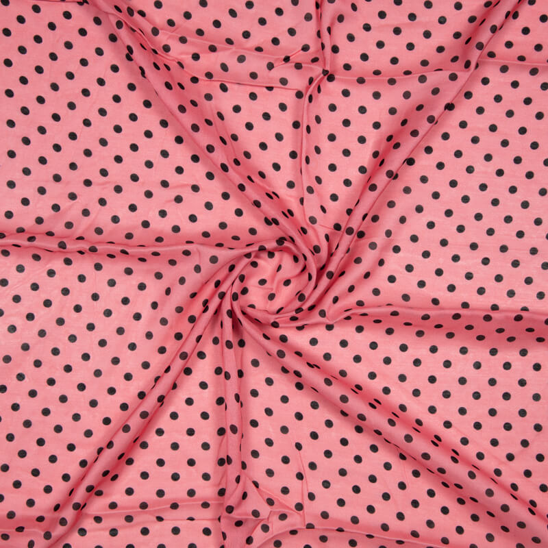 Pink And Black Polka Pattern Digital Print Viscose Muslin Fabric