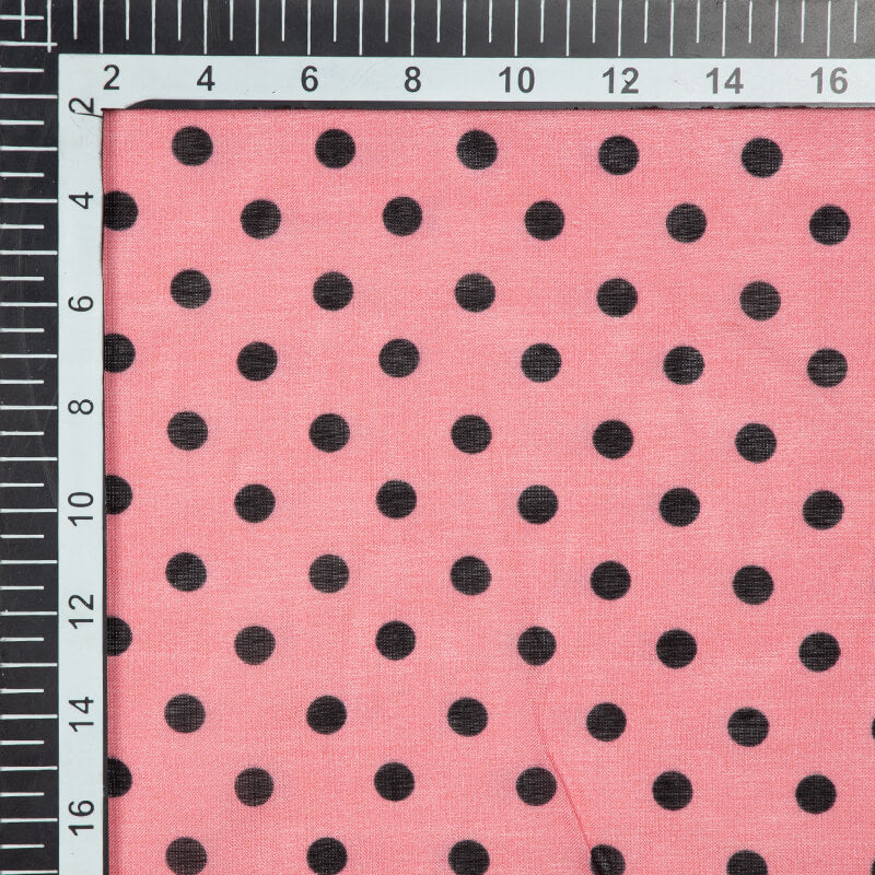 Pink And Black Polka Pattern Digital Print Viscose Muslin Fabric