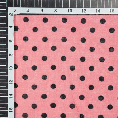 Pink And Black Polka Pattern Digital Print Viscose Muslin Fabric