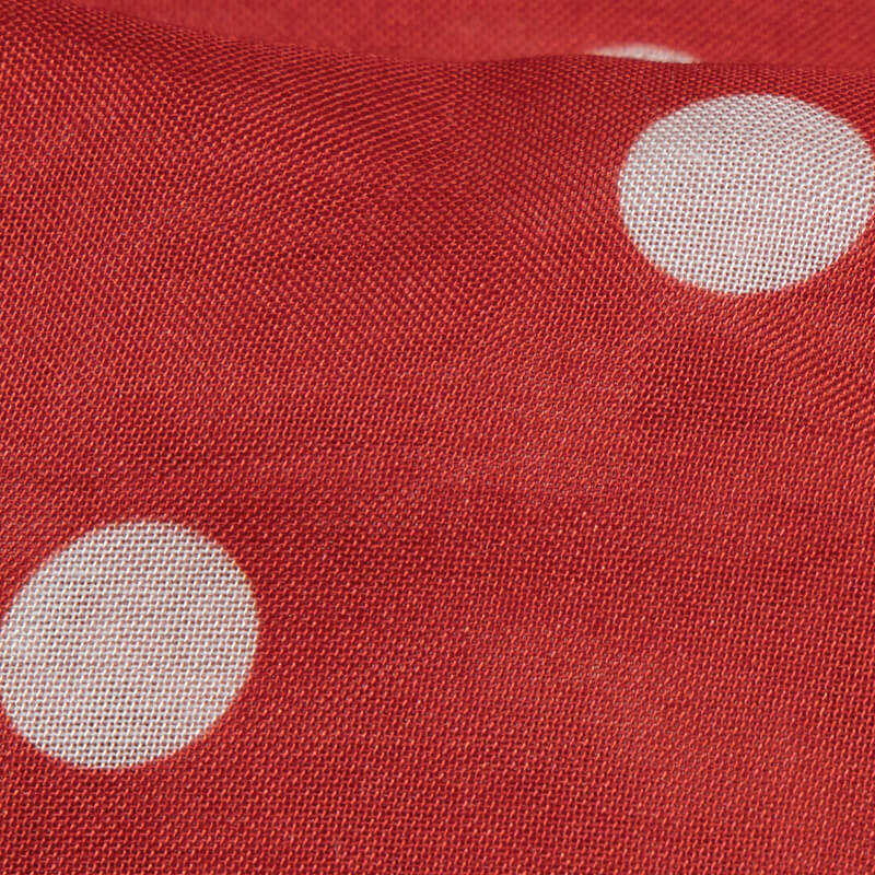 Red And White Polka Pattern Digital Print Viscose Muslin Fabric - Fabcurate