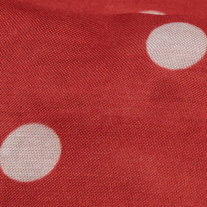 Red And White Polka Pattern Digital Print Viscose Muslin Fabric - Fabcurate