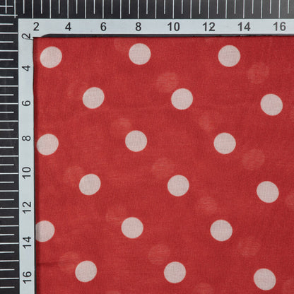 Red And White Polka Pattern Digital Print Viscose Muslin Fabric - Fabcurate