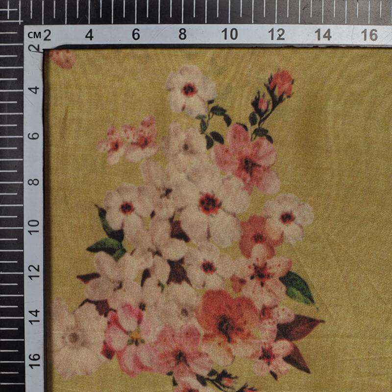 Mehendi Green Floral Pattern Digital Print Viscose Uppada Silk Fabric - Fabcurate