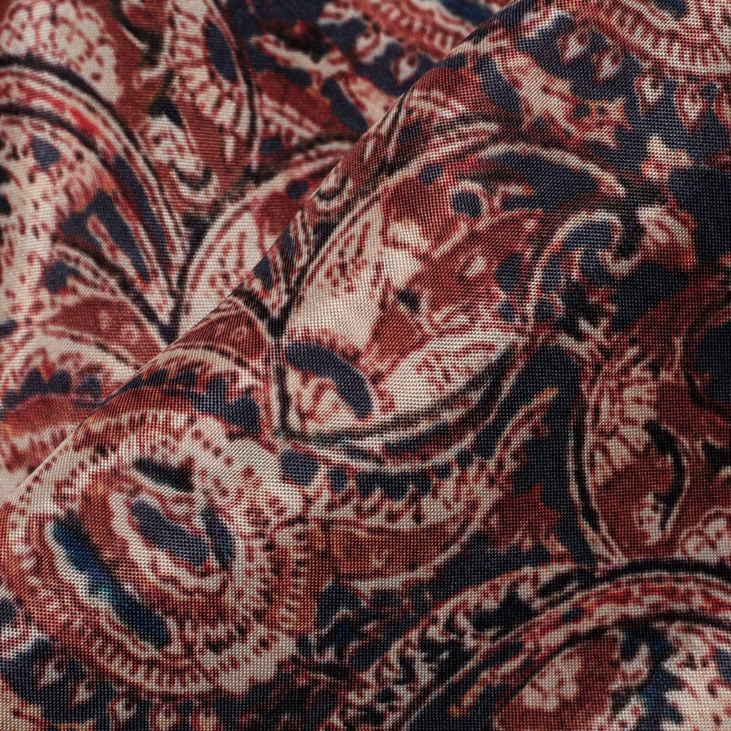 Dark Brown Kalamkari Pattern Digital Print Viscose Uppada Silk Fabric