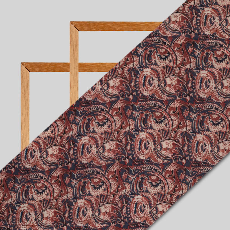 Dark Brown Kalamkari Pattern Digital Print Viscose Uppada Silk Fabric
