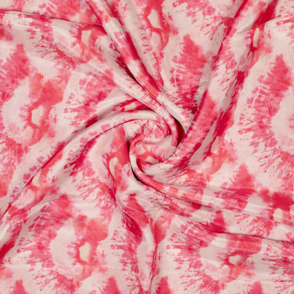 Dark Pink And White Shibori Pattern Digital Print Viscose Uppada Silk Fabric - Fabcurate