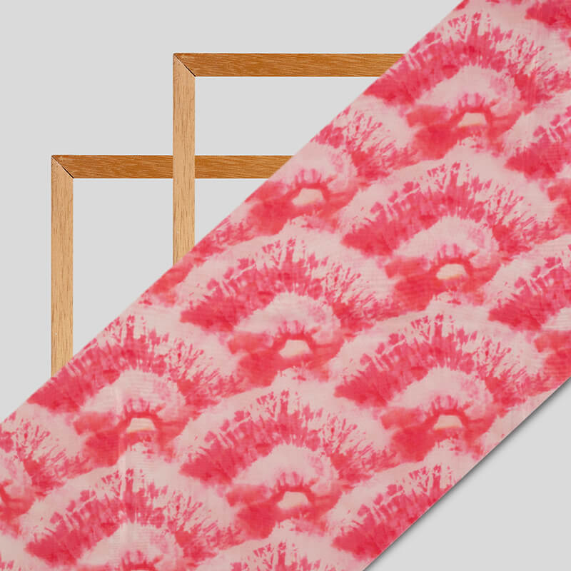 Dark Pink And White Shibori Pattern Digital Print Viscose Uppada Silk Fabric - Fabcurate
