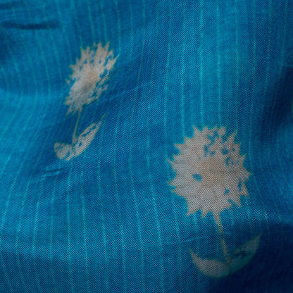 Sky Blue Floral Pattern Digital Print Viscose Uppada Silk Fabric - Fabcurate