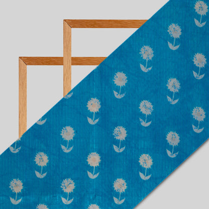 Sky Blue Floral Pattern Digital Print Viscose Uppada Silk Fabric - Fabcurate