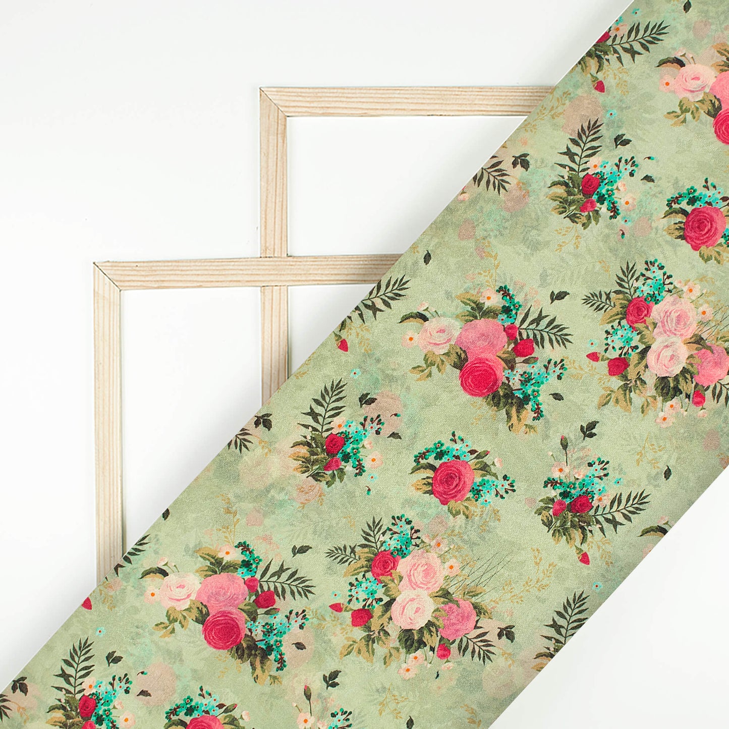 Pastel Green Floral Pattern Digital Print Viscose Uppada Silk Fabric