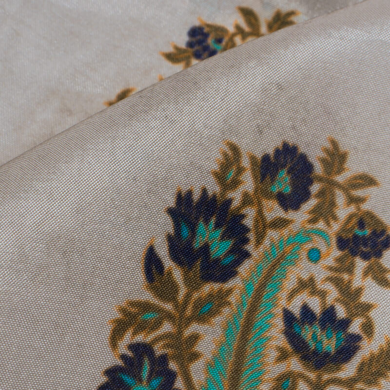 Light Grey Mughal Pattern Digital Print Viscose Uppada Silk Fabric - Fabcurate