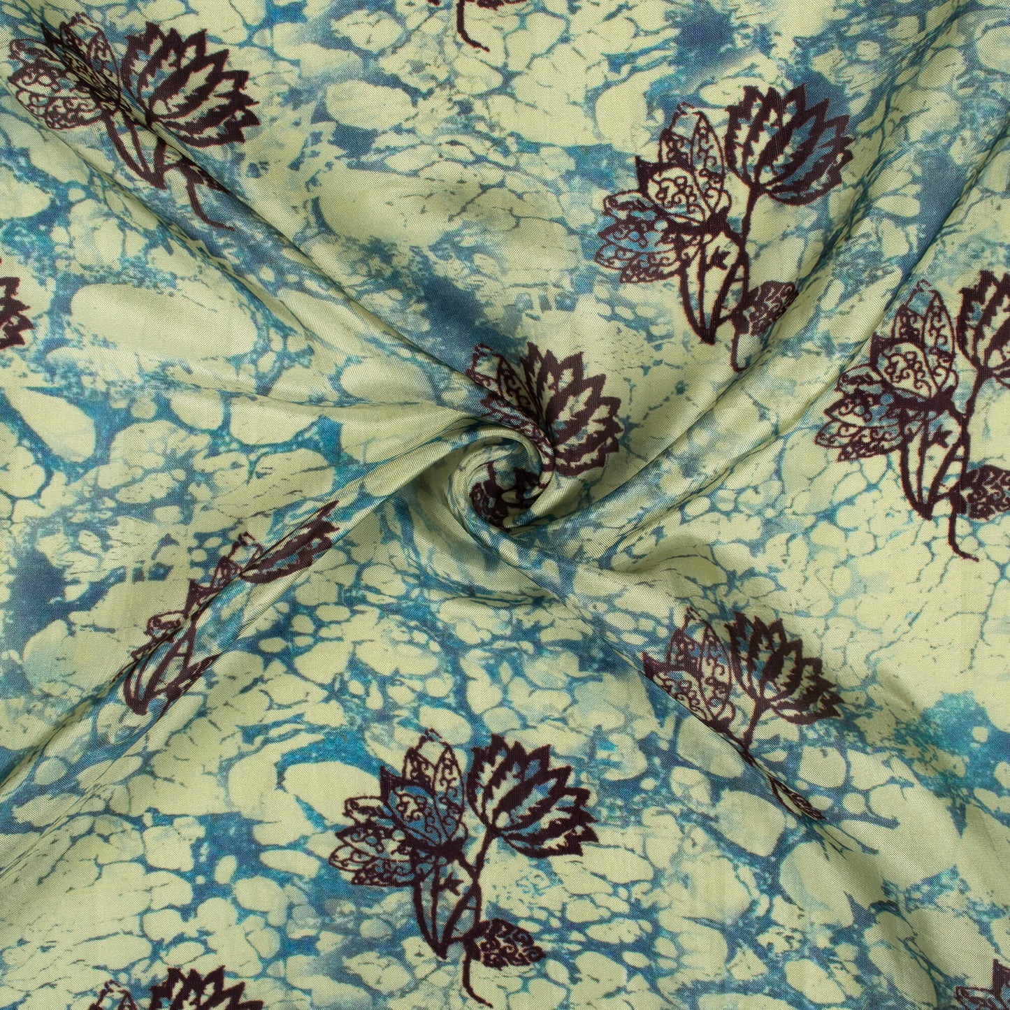 Royal Blue And Cream Abstract Pattern Digital Print Viscose Uppada Silk Fabric