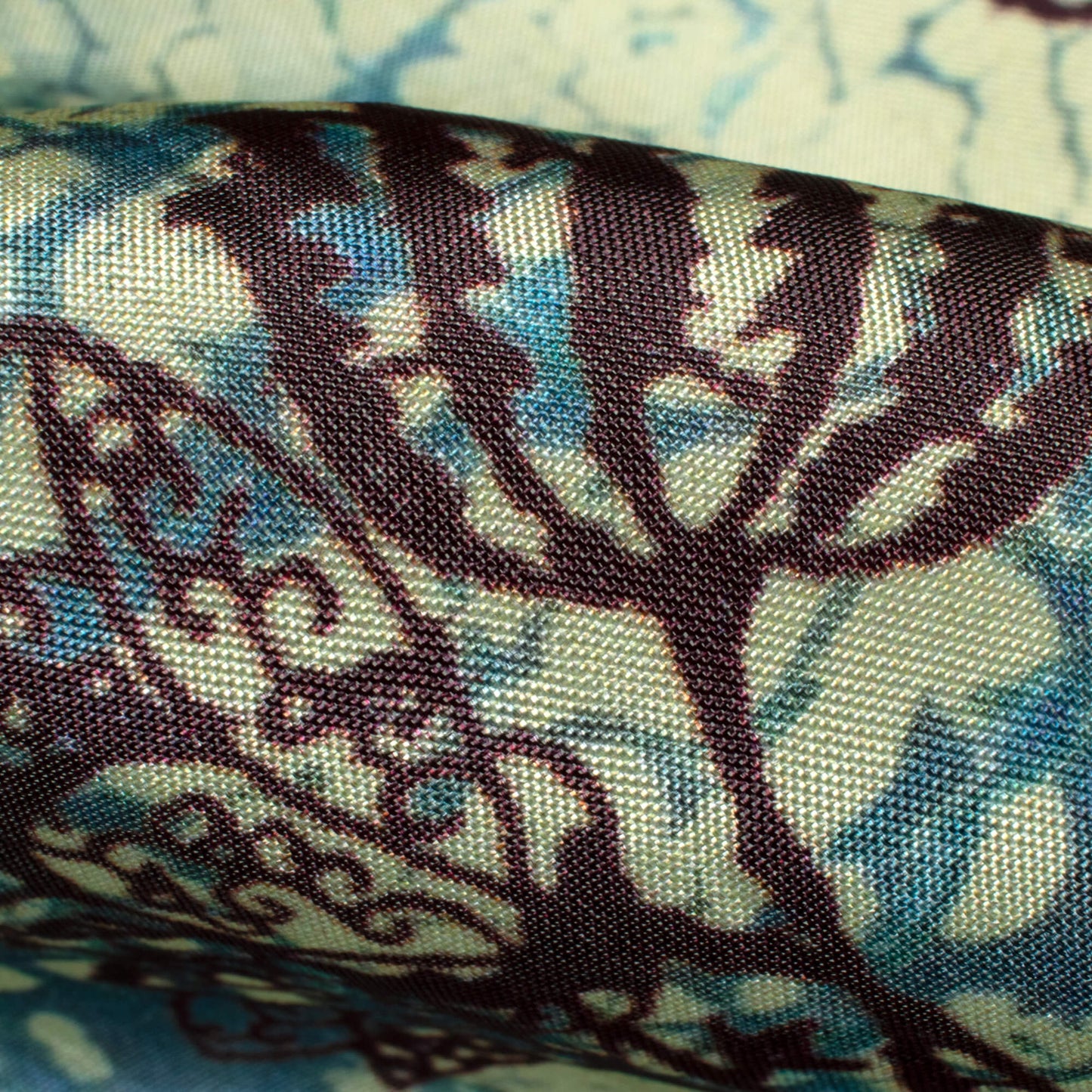 Royal Blue And Cream Abstract Pattern Digital Print Viscose Uppada Silk Fabric