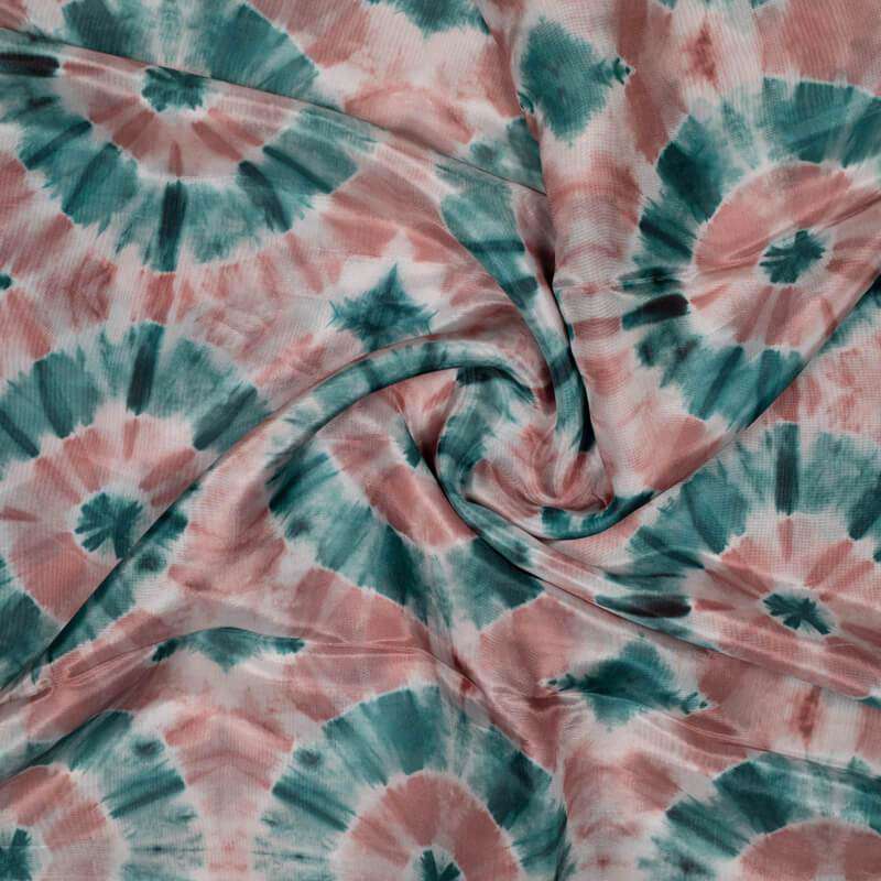 Light Brown And Teal Shibori Pattern Digital Print Viscose Uppada Silk Fabric - Fabcurate