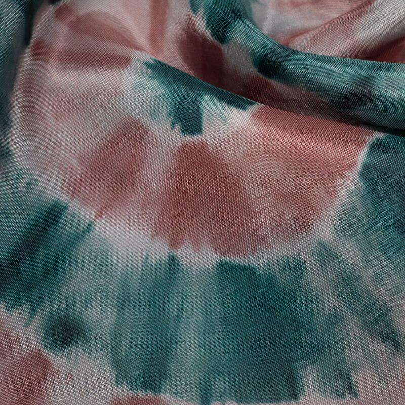 Light Brown And Teal Shibori Pattern Digital Print Viscose Uppada Silk Fabric - Fabcurate