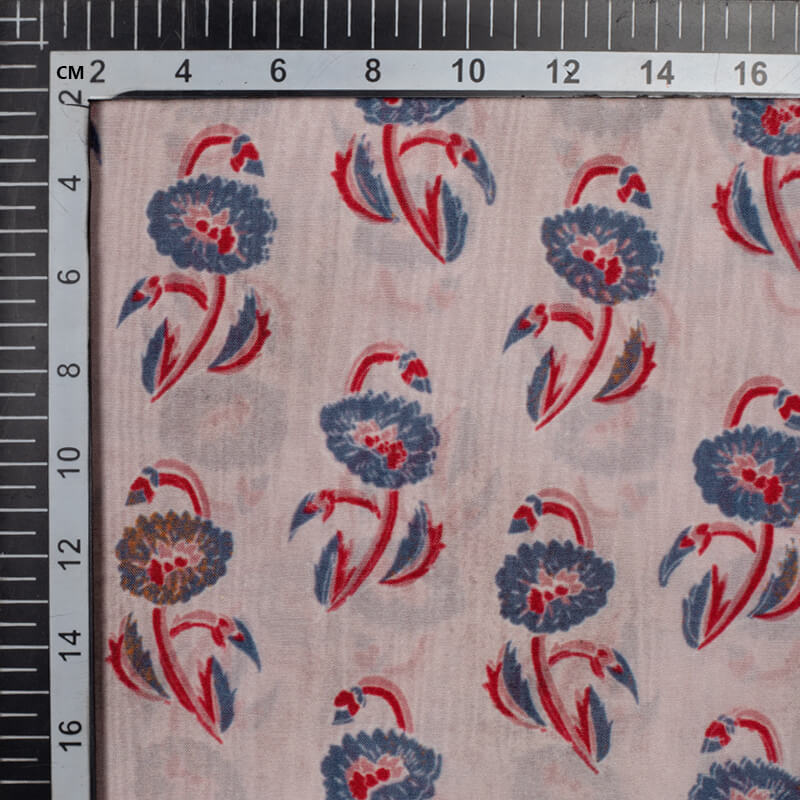Light Grey Floral Pattern Digital Print Viscose Uppada Silk Fabric - Fabcurate