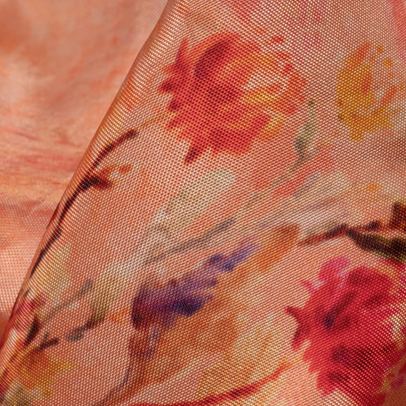 Peach Floral Pattern Digital Print Viscose Uppada Silk Fabric - Fabcurate