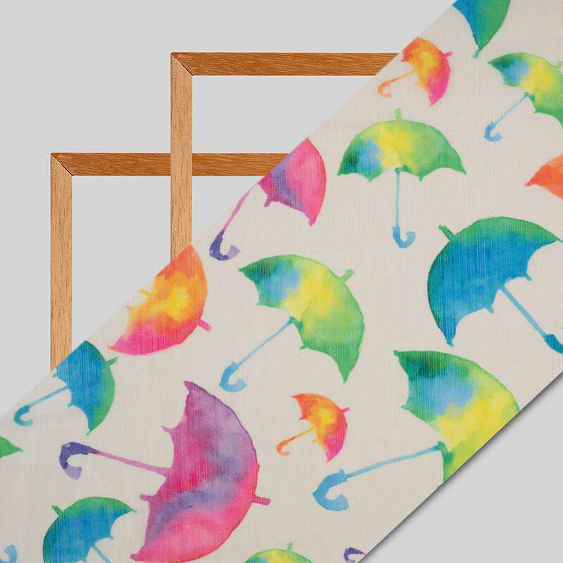 Multicolor Umbrella Pattern Digital Print Chiffon Fabric - Fabcurate